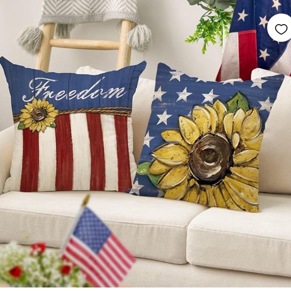 4th Of July Sunflower Patriotic Decorative Throw Pillow Covers 18 X 18 Set Of 4, - Picture 5 of 7